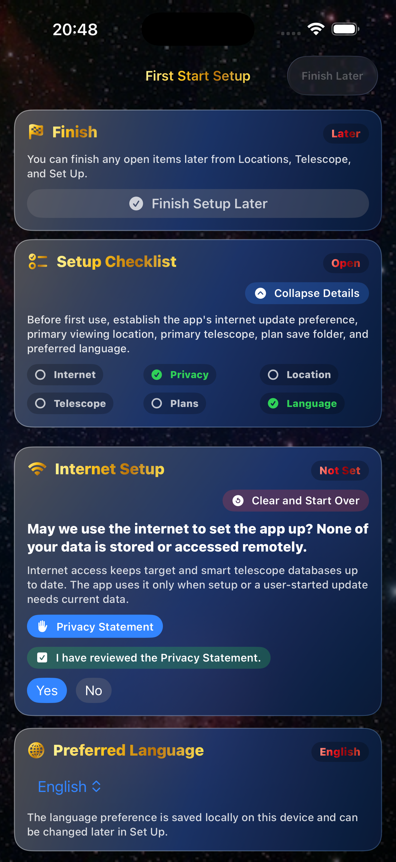 First start setup path