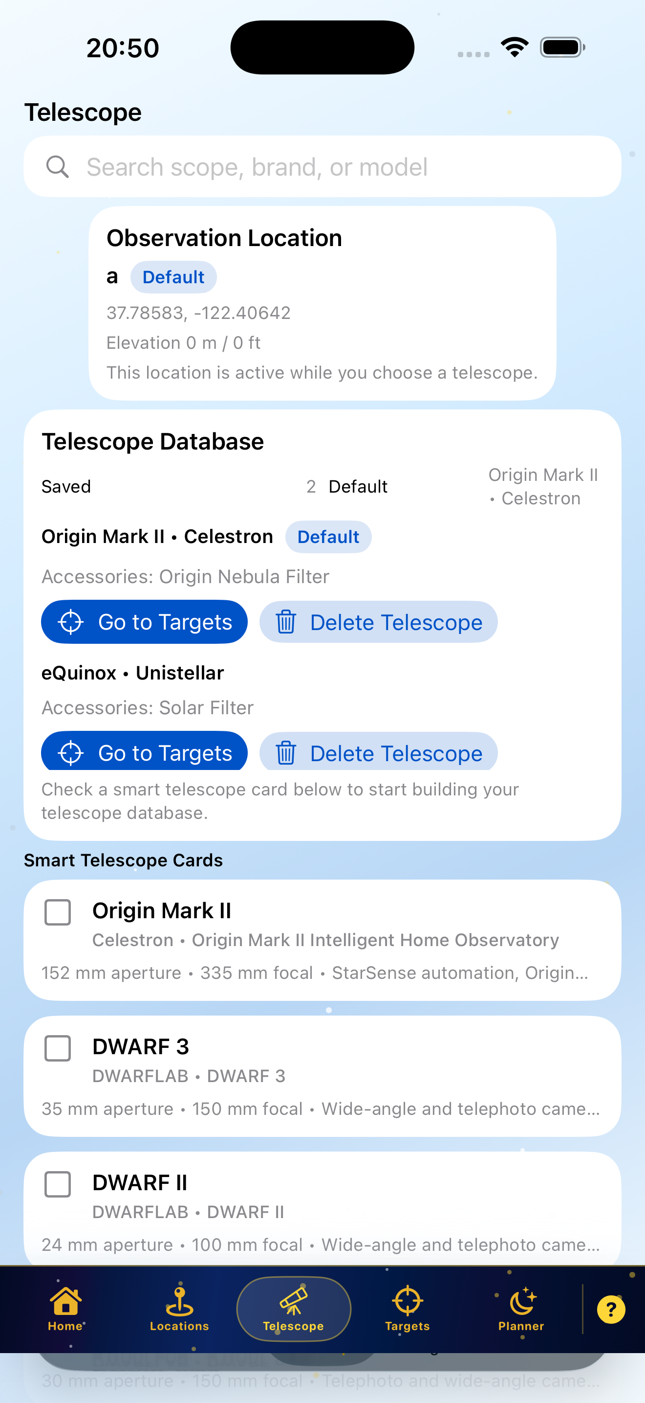 Smart telescope setup