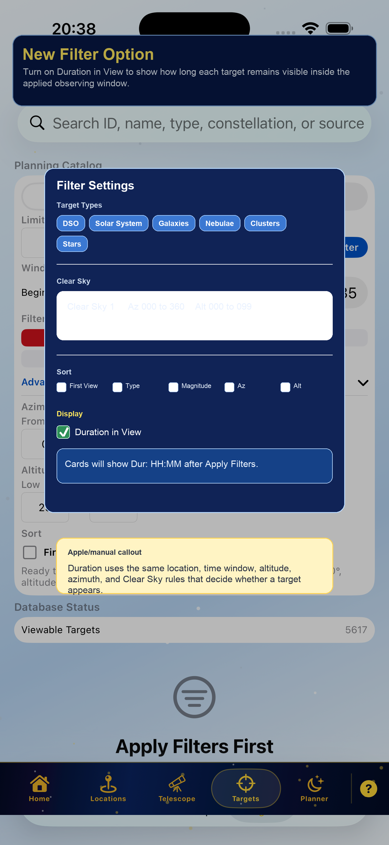 Duration in View filter