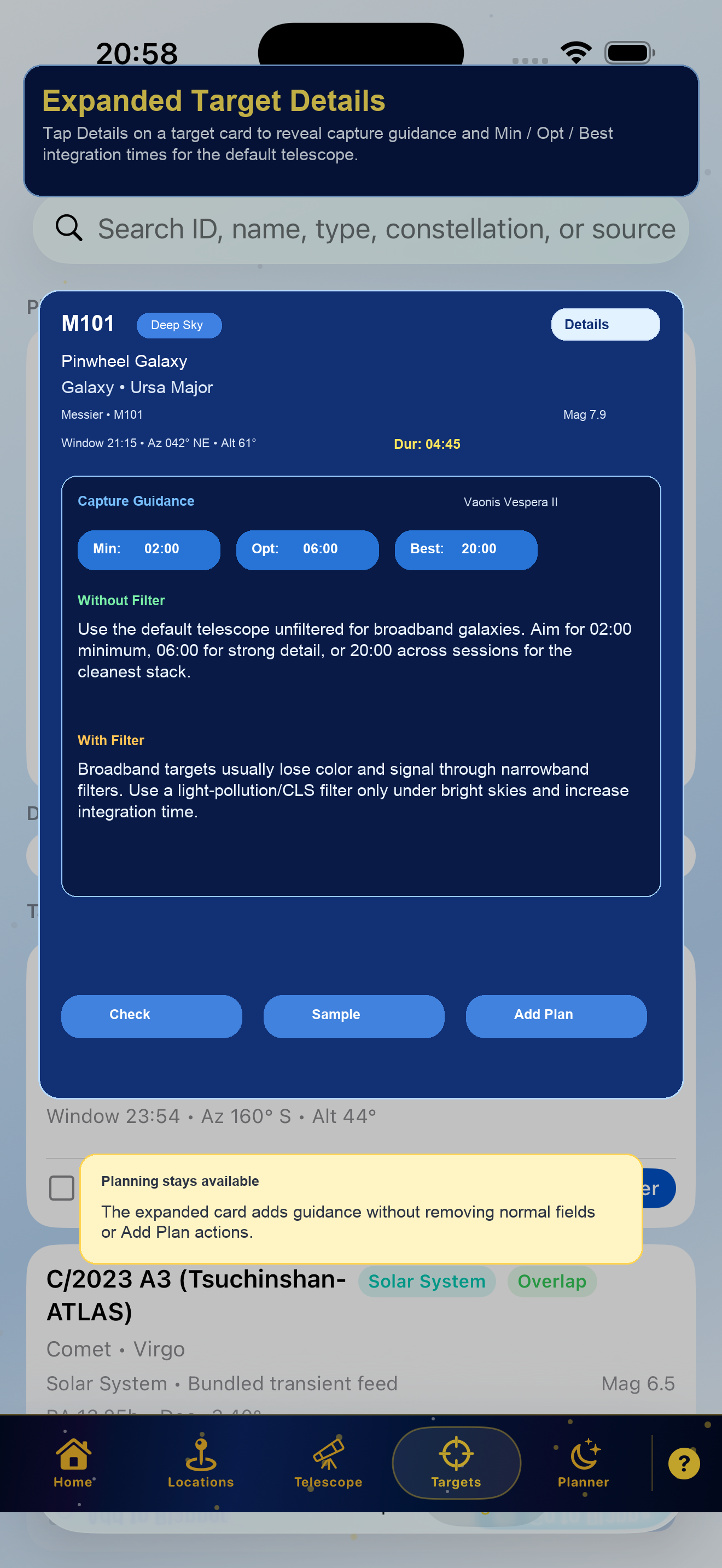 Expanded target details