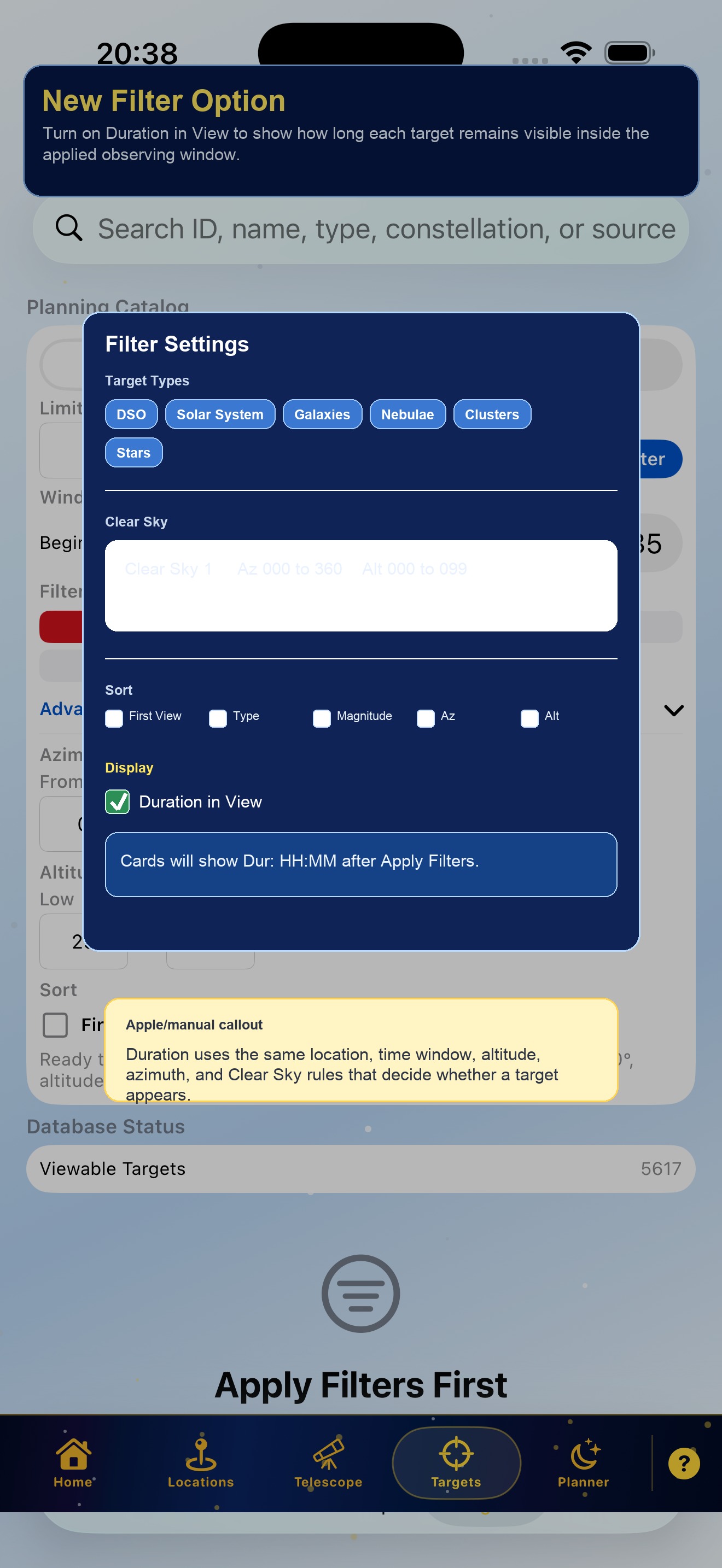 Duration in View filter