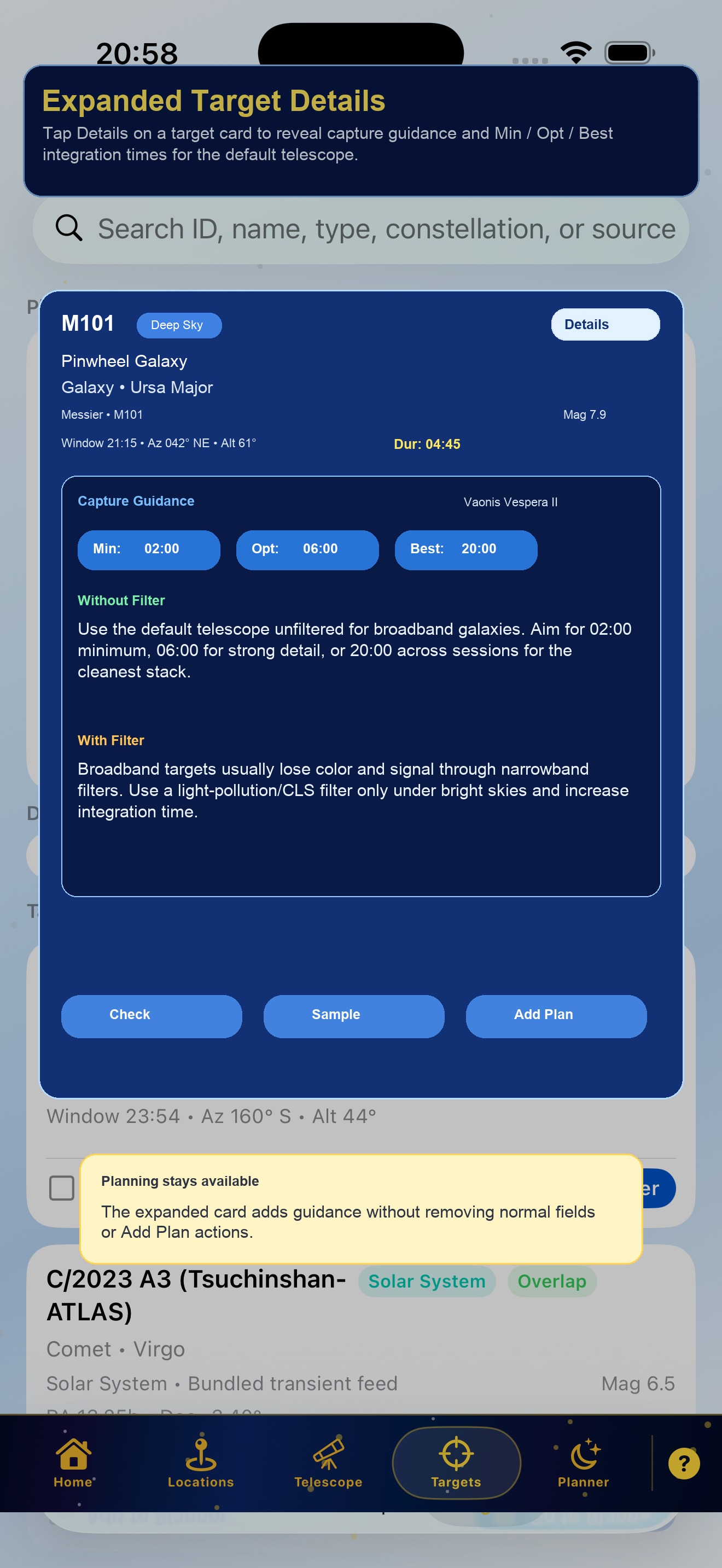 Expanded target details