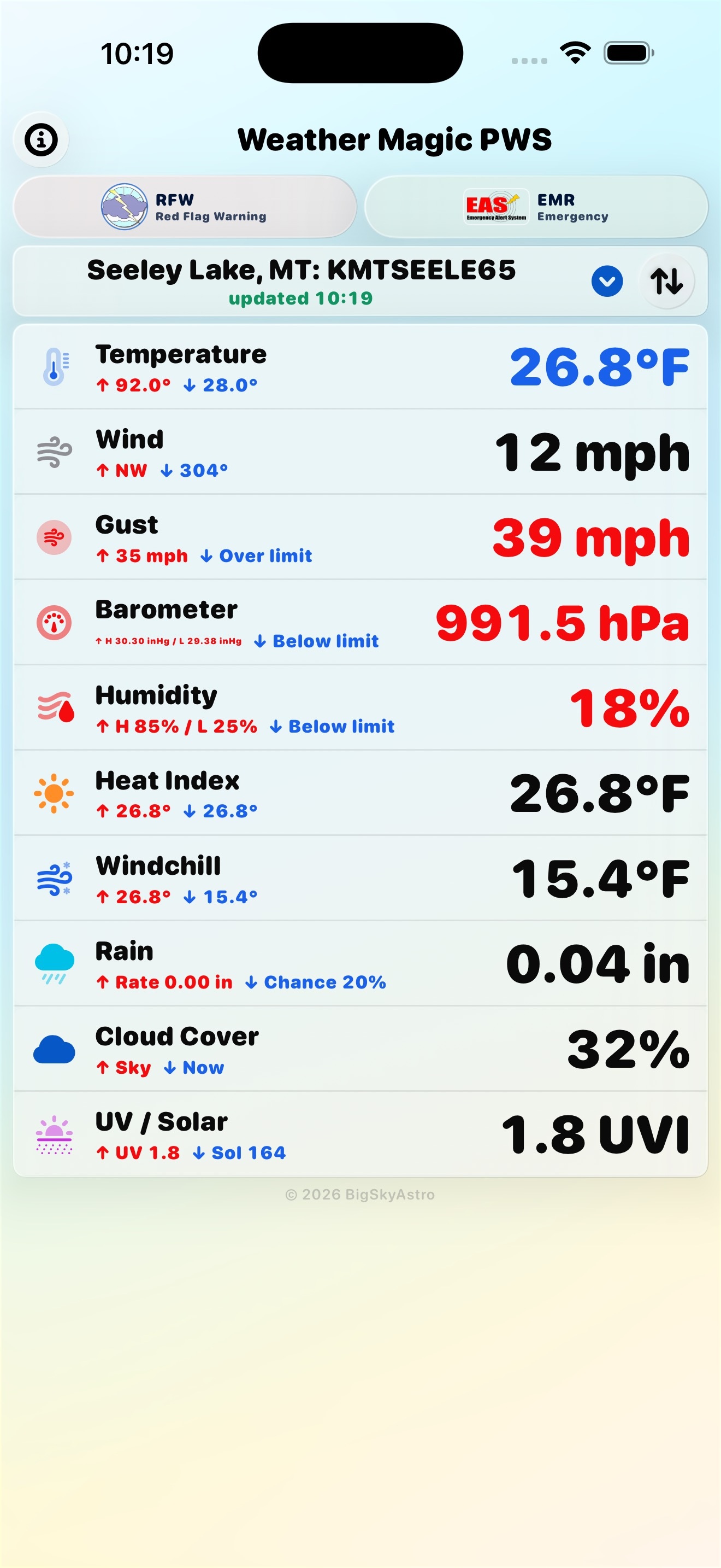 Weather Magic PWS iOS home page example.