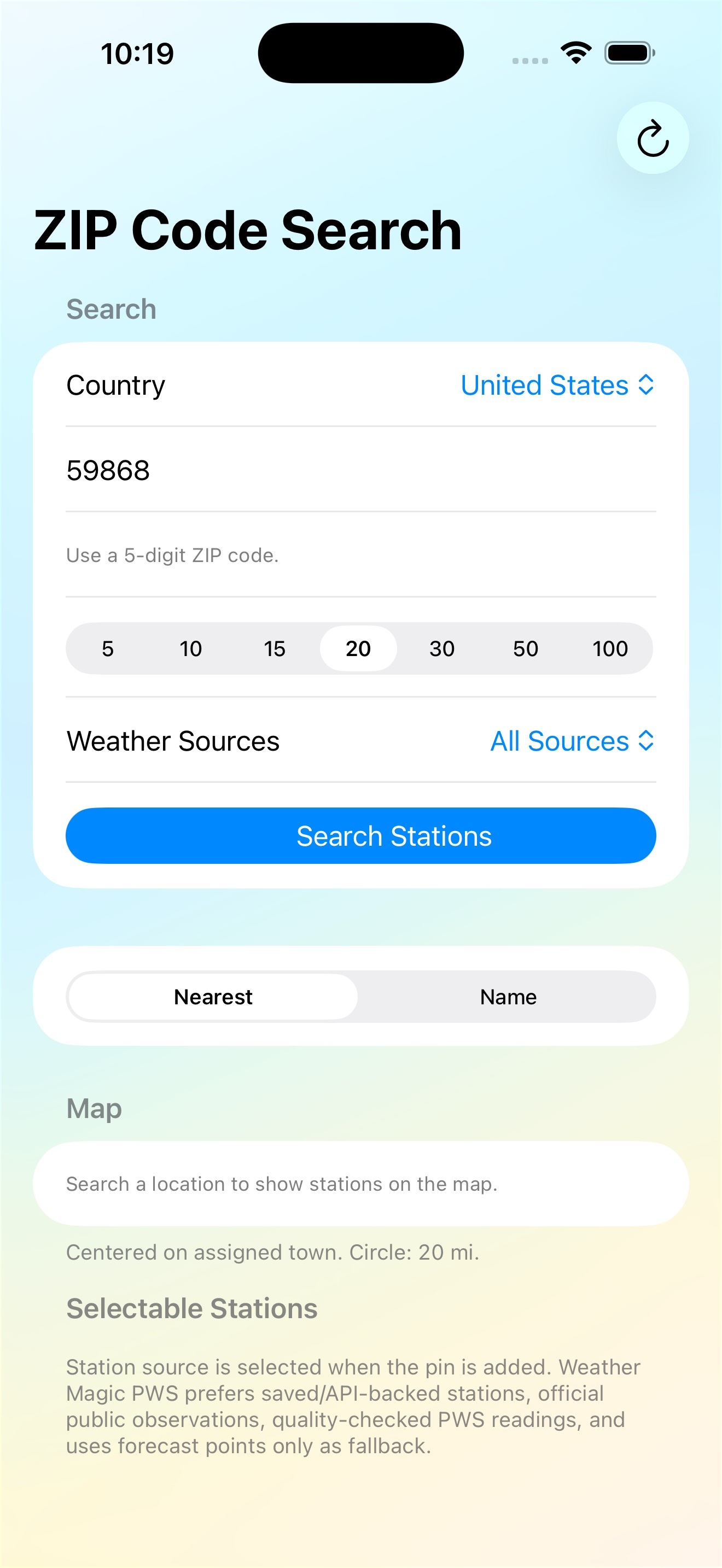 Weather Magic PWS station lookup map.