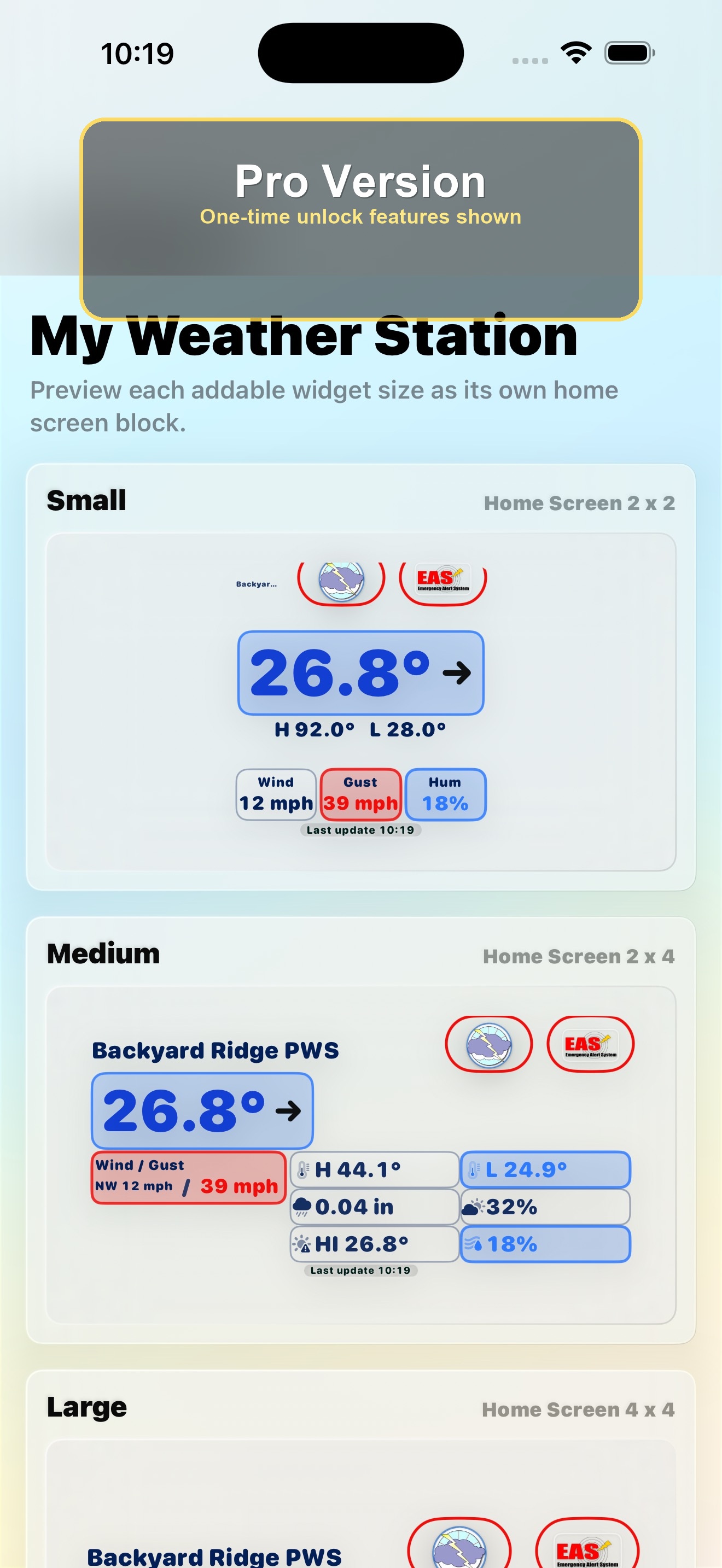 Weather Magic PWS widgets with Pro Version overlay.